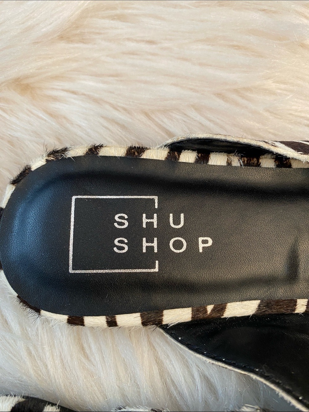 Shu Shop Alma Leather Zebra Hair Studded Pointed Toe Mules, Size 6 - Picture 14 of 16
